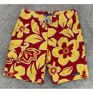 Vintage Abercrombie & Fitch Board Shorts Mens 36 Red‎ / Yellow Hawaiian Surf Y2K